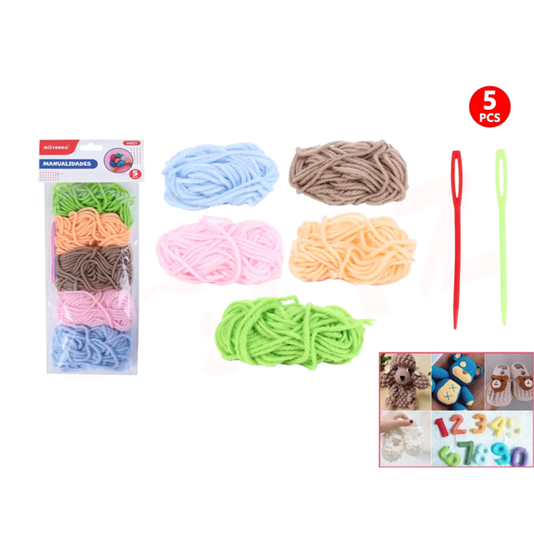Lana Color +2 Aguja Plástico 5pcs 1