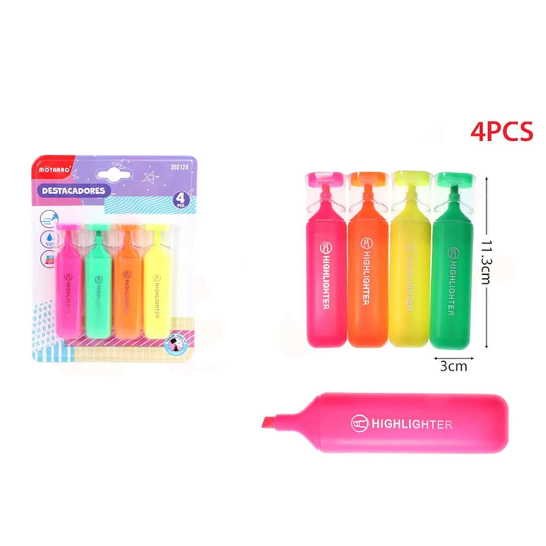 Destacadores Flúor Colores 4pcs 1
