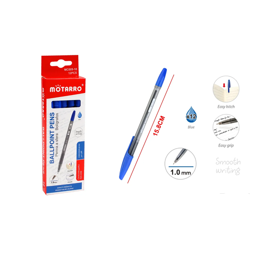 Pack de Lápiz Pasta Azul 15.8cm 12pcs 1