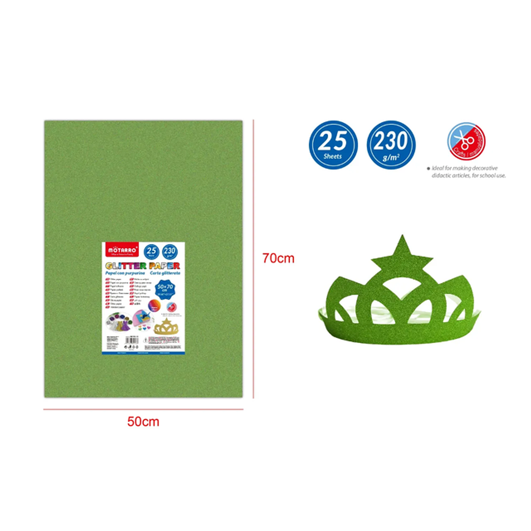 Papel Glitter Verde Oliva 25pcs 50x70cm 1