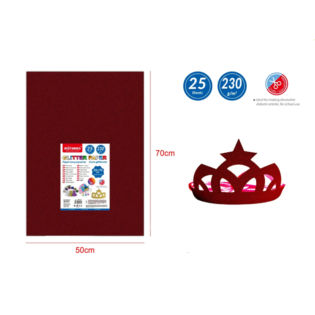Papel Glitter Rojo Vino 25pcs 50x70cm 1