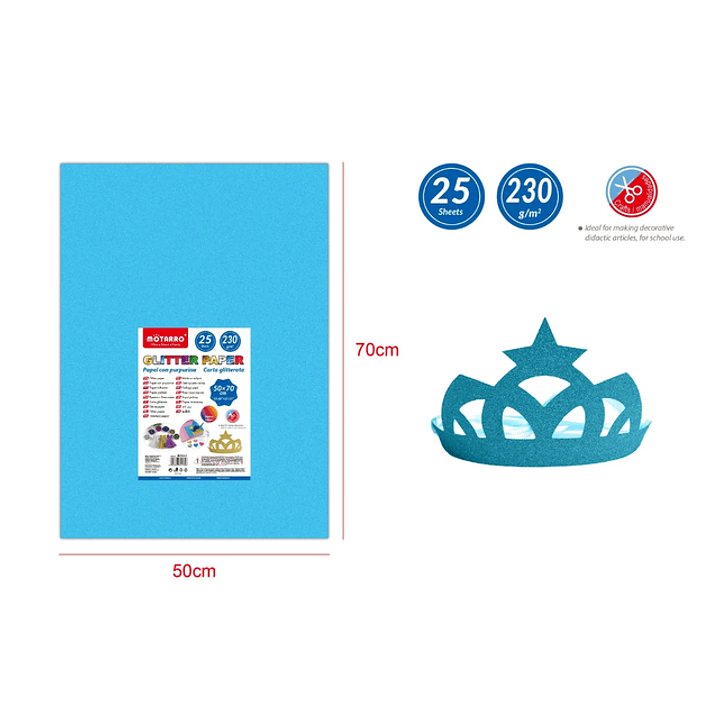 Papel Glitter Celeste 25pcs 50x70cm 1