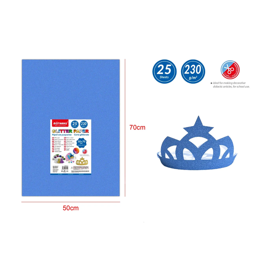 Papel Glitter Celeste Fuerte 25pcs 50x70cm 1