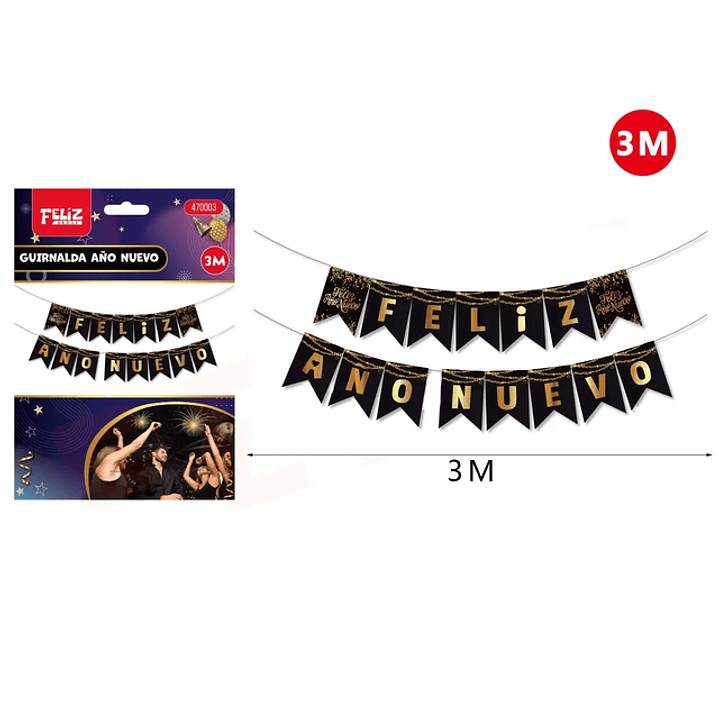 Guirnalda Frase Feliz Año Nuevo Negro 3M 1