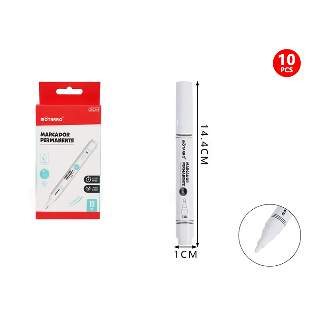 Marcador Permanente 2mm Blanco 10pcs 1
