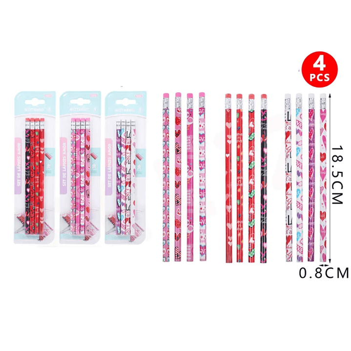 Lápiz Grafito Corazón 4pcs 1