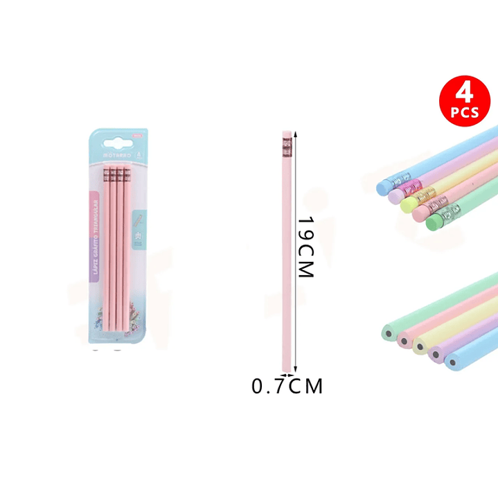 Lápiz Grafito Rosado Pastel 4pcs 1