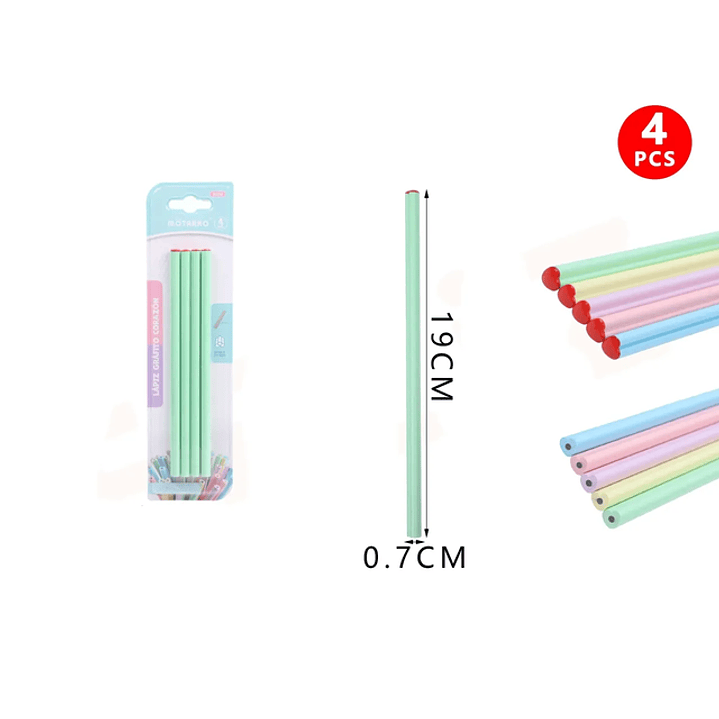 Lápiz Grafito Corazón Verde Pastel 4pcs 1