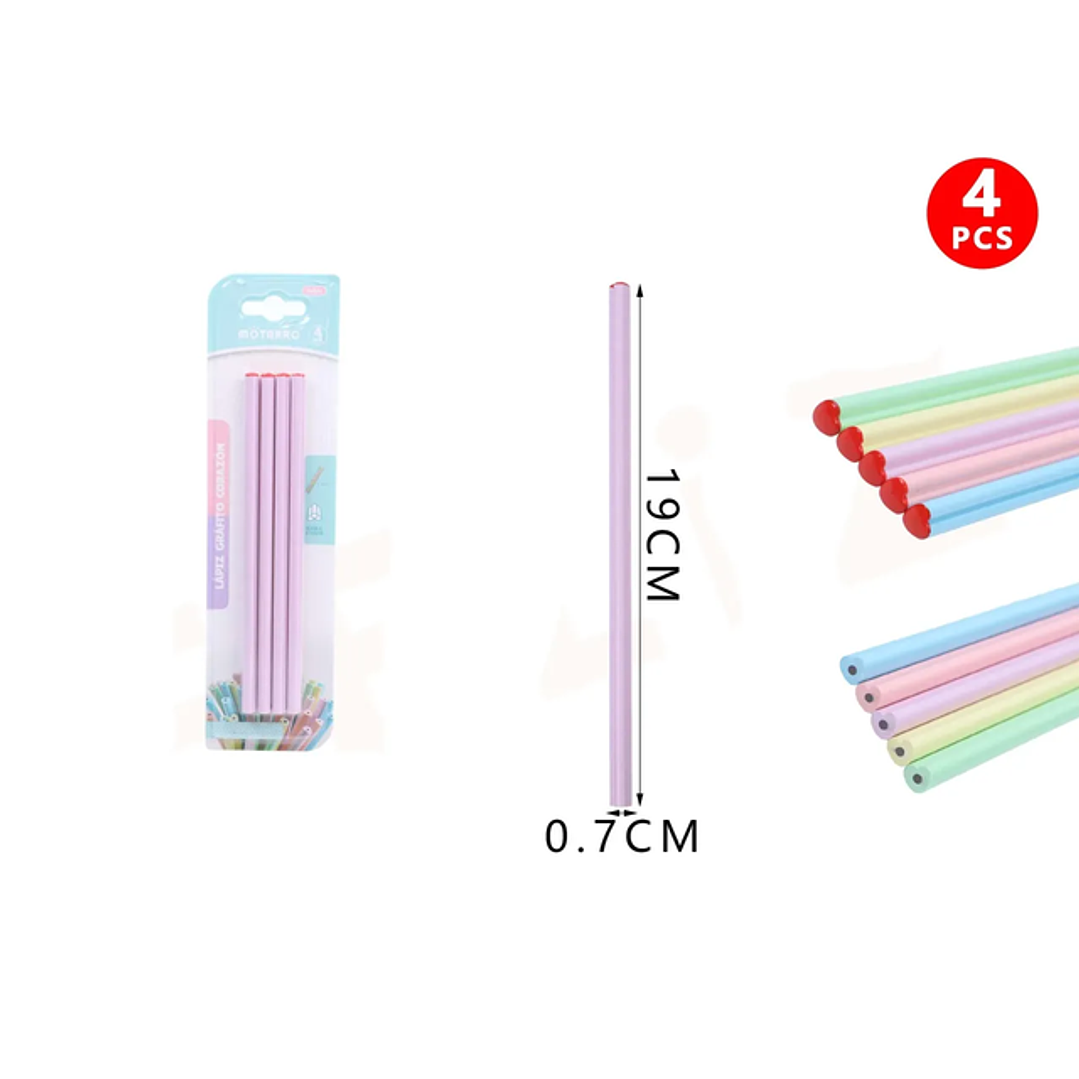 Lápiz Grafito Corazón Morado Pastel 4pcs 1