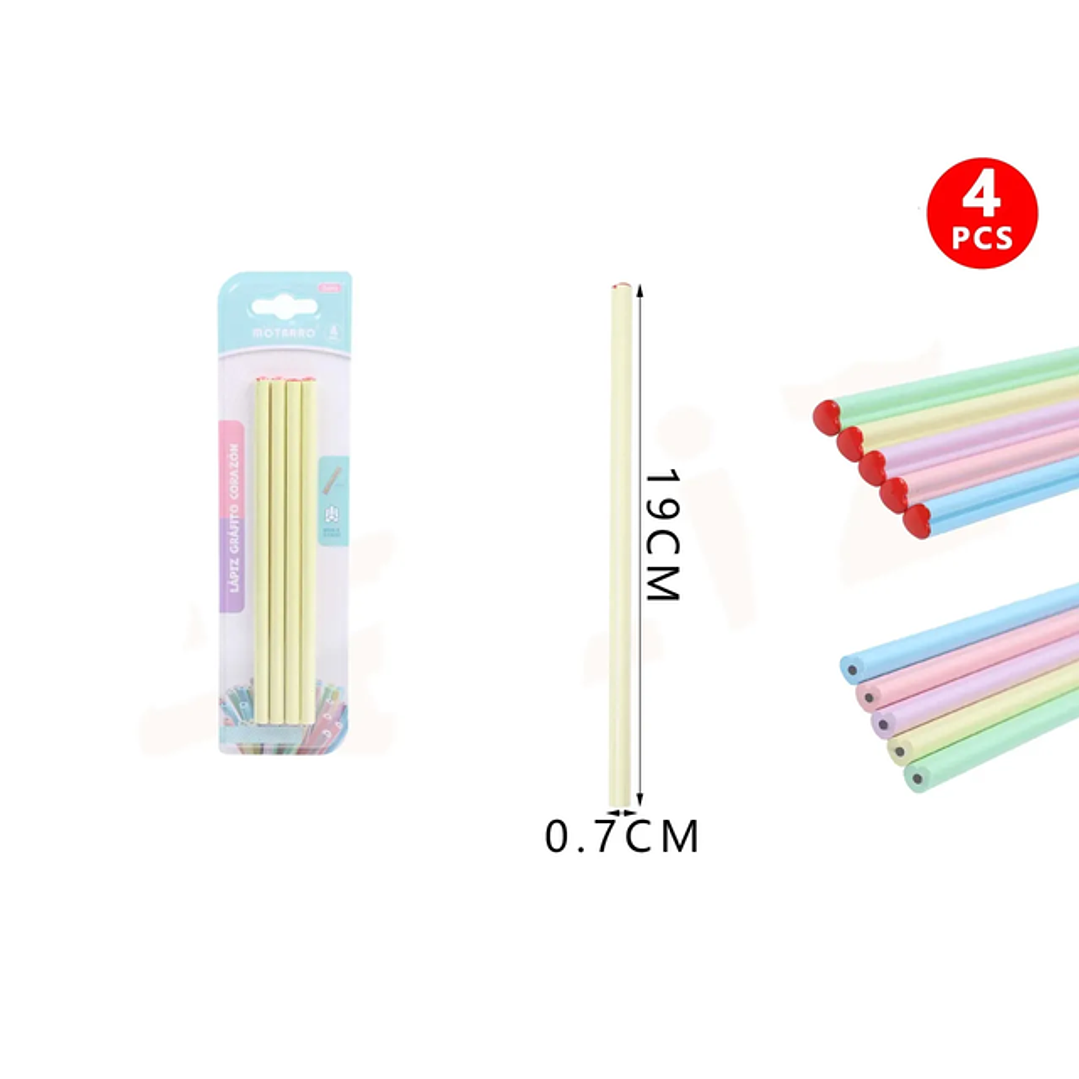 Lápiz Grafito Corazón Amarillo Pastel 4pcs 1