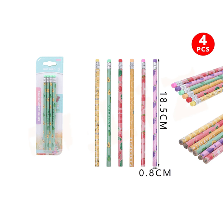 Lápiz Grafito Frutas 4pcs 1