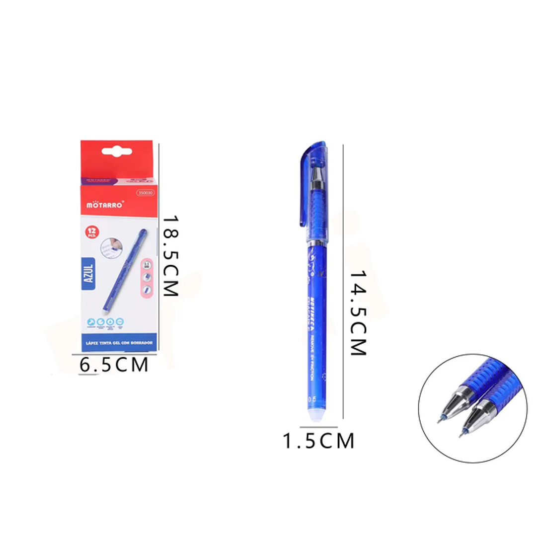 Lápiz Gel Azul con Borrador 14.5cm 12pcs 1