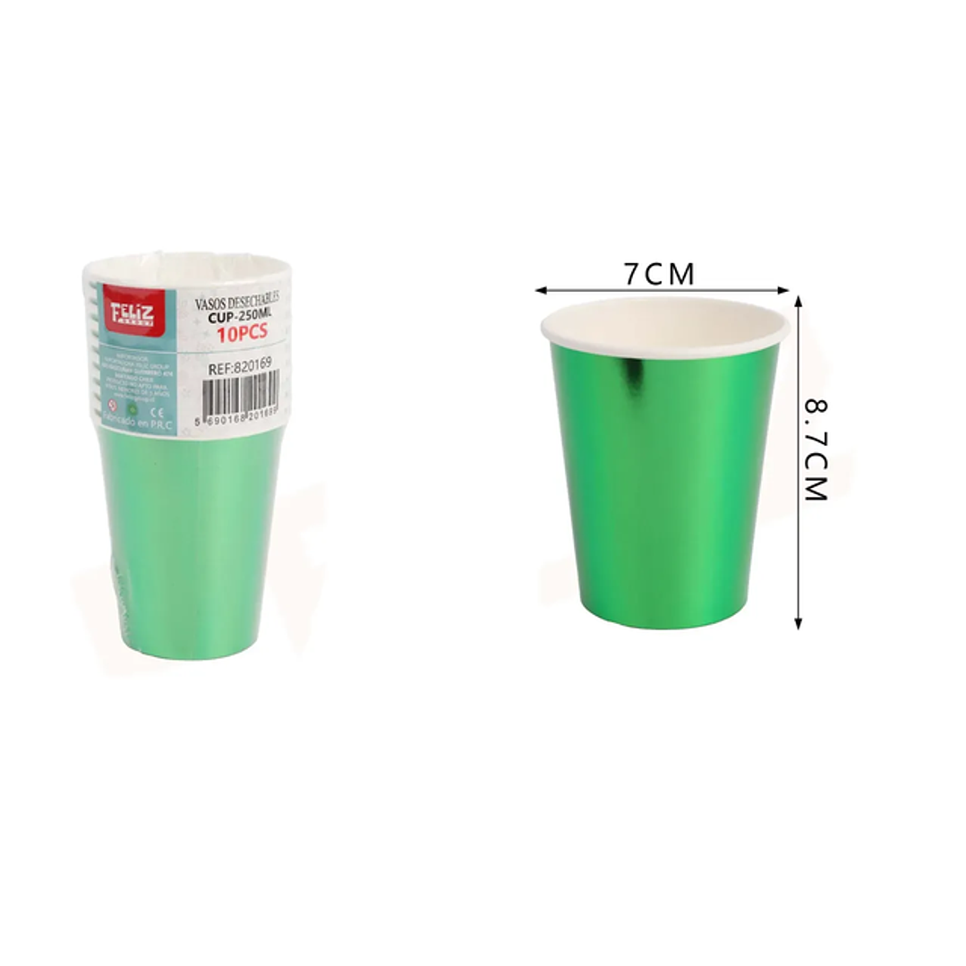 Vasos Desechables Verde 10pcs 250ML 1