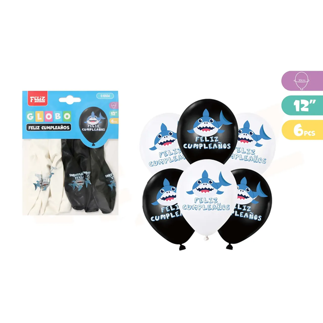 Globos Tiburon Cumpleaños 12Pulgadas 6pcs 1