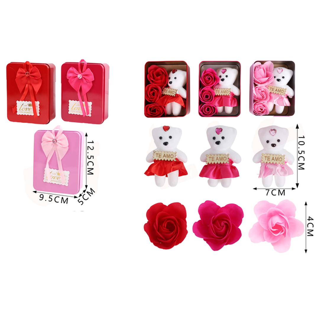 Caja Flores Eternas Con Osito 955125Cm 1