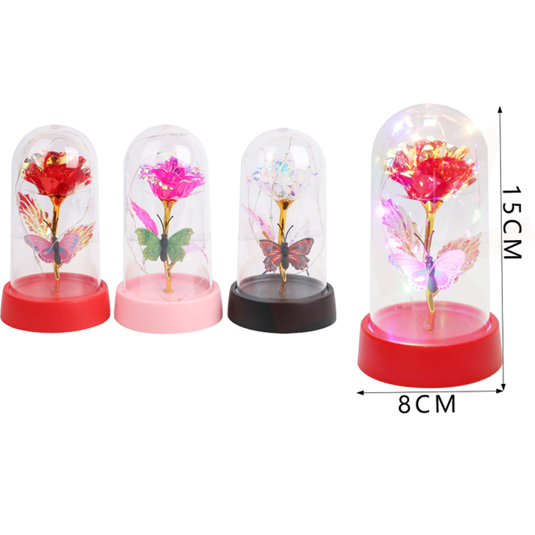 Rosa & Mariposa encapsulada 15cm con luz 1