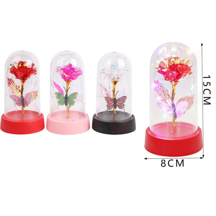 Rosa & Mariposa encapsulada 15cm con luz 1