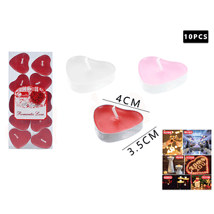 Velas de Corazón Tres Colores 10pcs