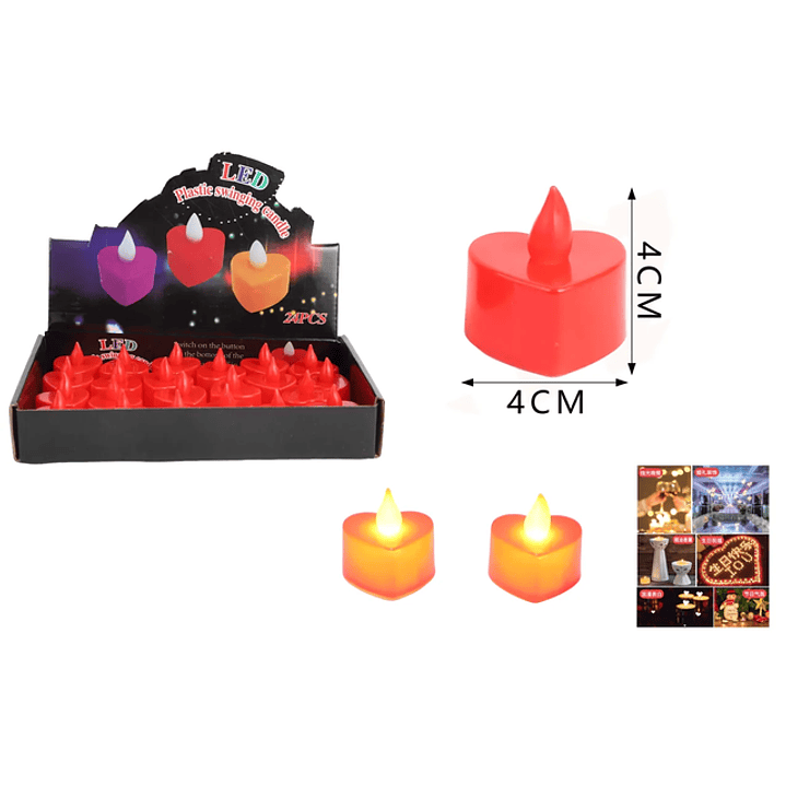 Luz Led Velas Corazón Rojo 4*4cm 1