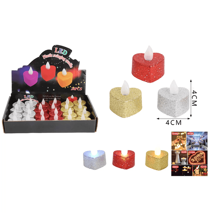 Luz Led Velas Corazon Glitter 44Cm 1