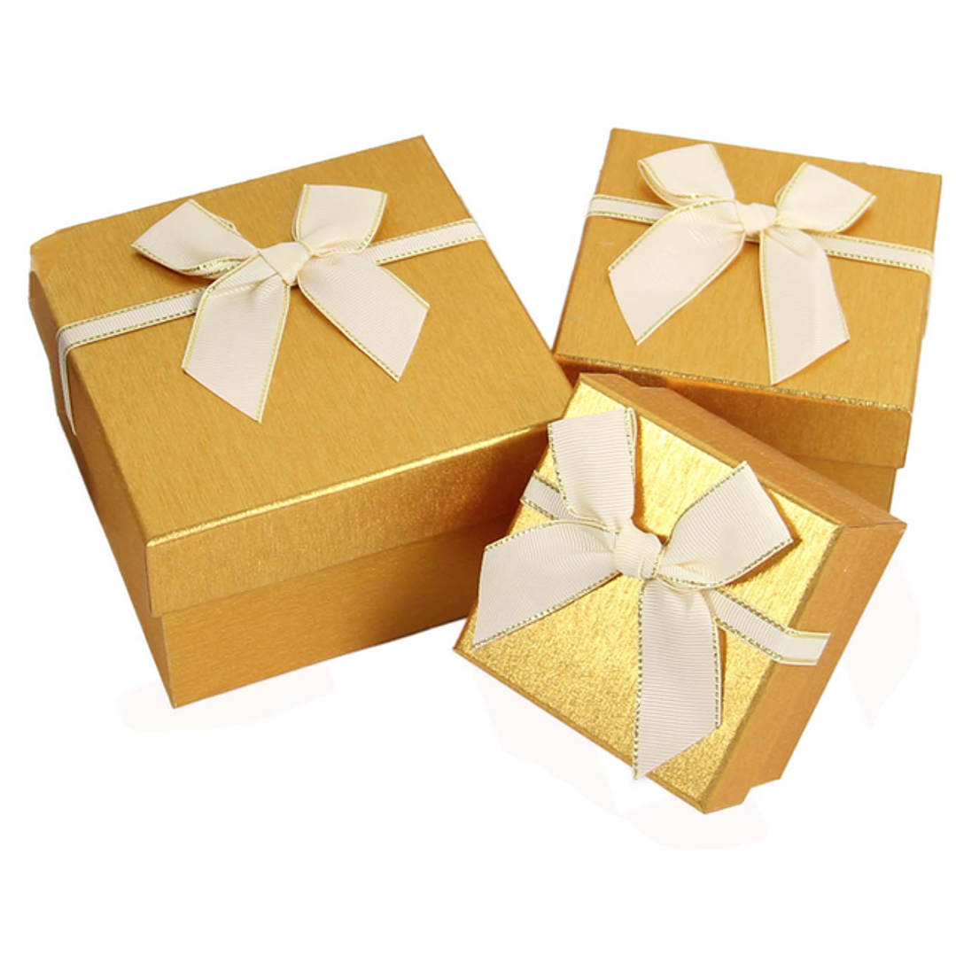 Set de 3 Cajas Cuadrado Dorado 1