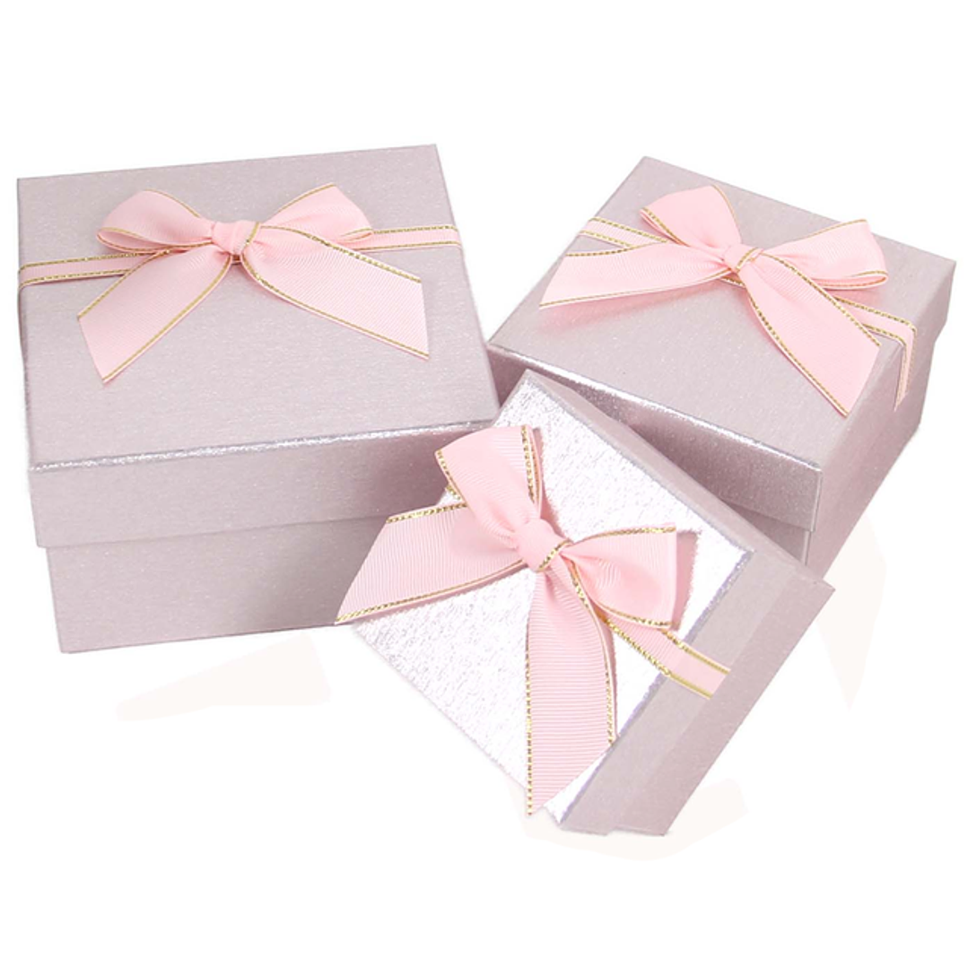 Set de 3 Cajas Cuadrado Rosado Metal 1