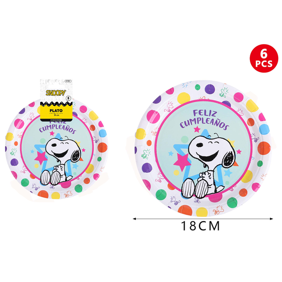Plato de Cartón Snoopy Puntos 18cm 6pcs 1