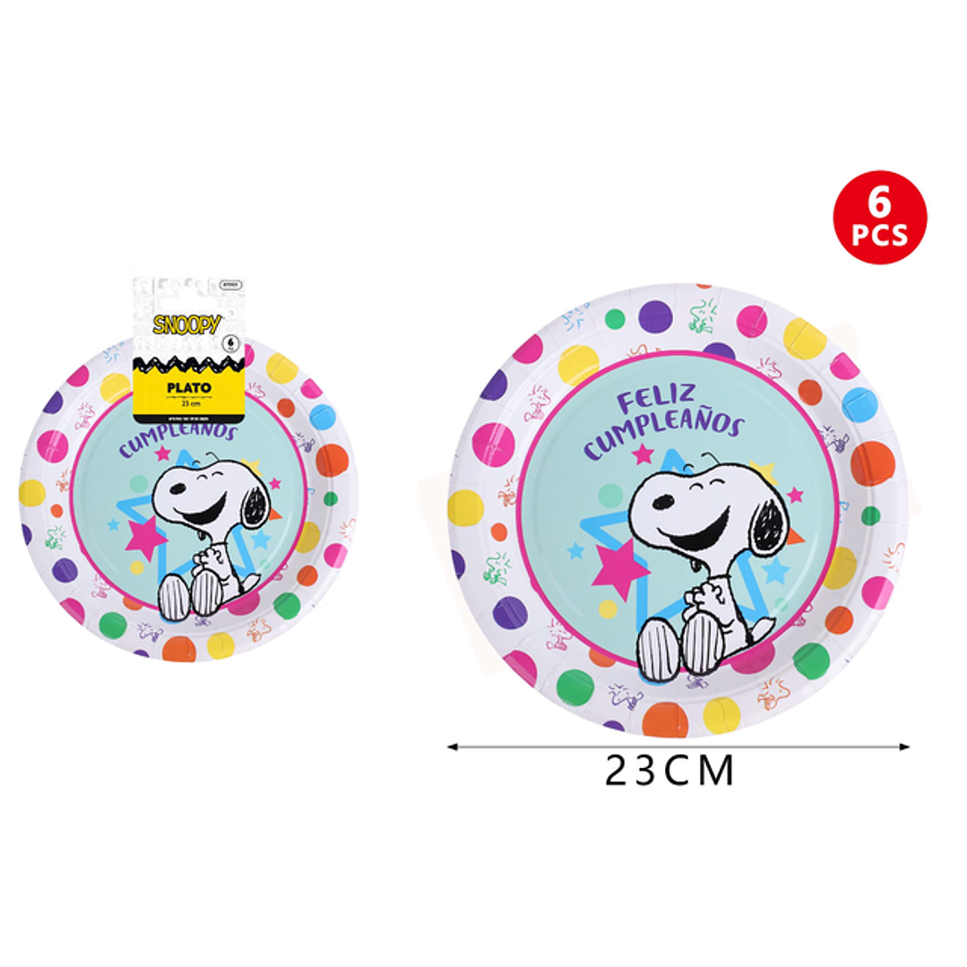 Plato de Cartón Snoopy Puntos 23cm 6pcs 1