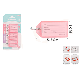 Llaveros Identificador Rosado Trasparente 6pcs