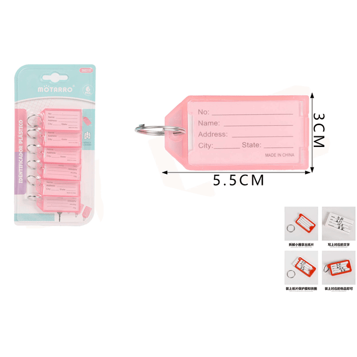 Llaveros Identificador Rosado Trasparente 6pcs 1