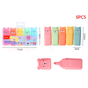 Set De Destacadores Ositos En Caja 5Pcs