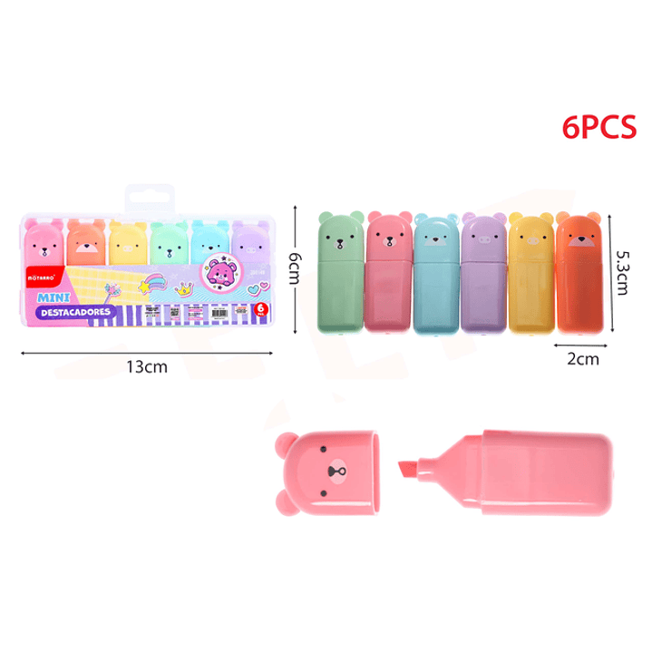 Set De Destacadores Ositos En Caja Pastel 6Pcs 1