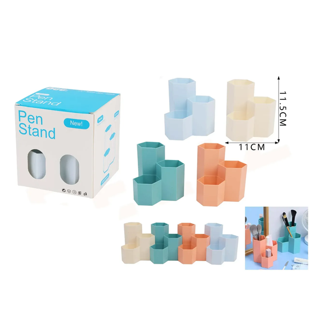 Portalápices Hexagonal 3Compartimientos 11x11.5cm 1