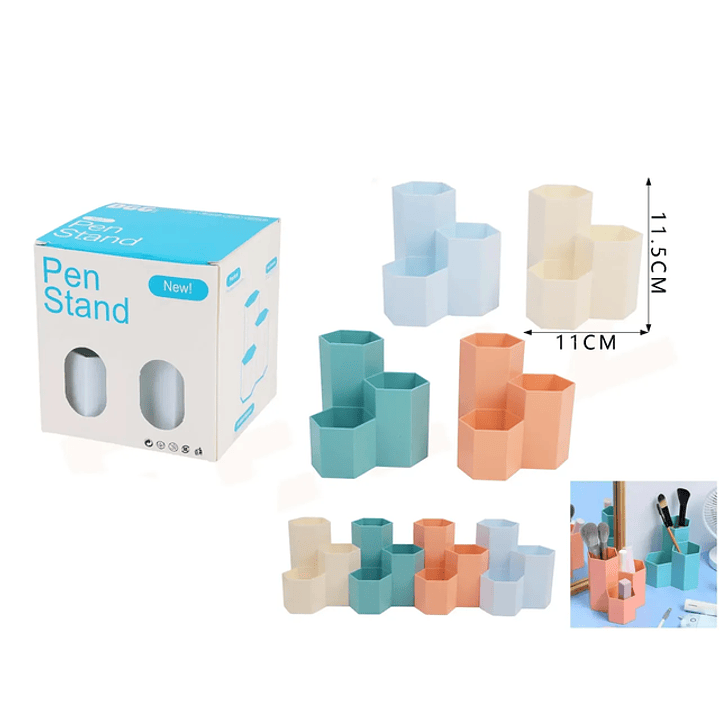 Portalápices Hexagonal 3Compartimientos 11x11.5cm 1