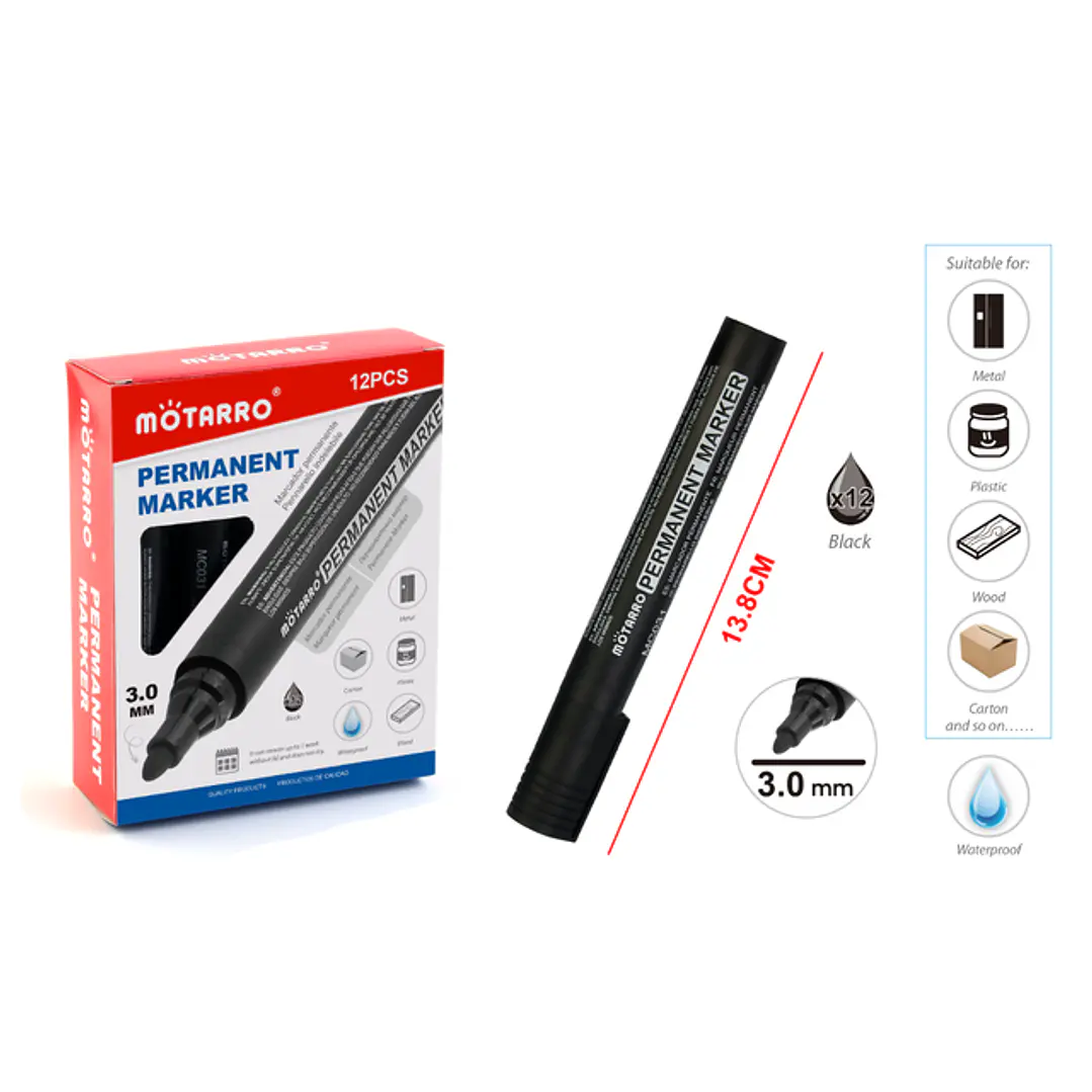 Plumón Permanente Negro 3mm 12 Unidades 1