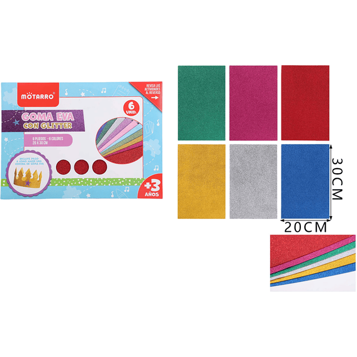 Goma Eva Glitter 20x30Cm 6Pcs 1