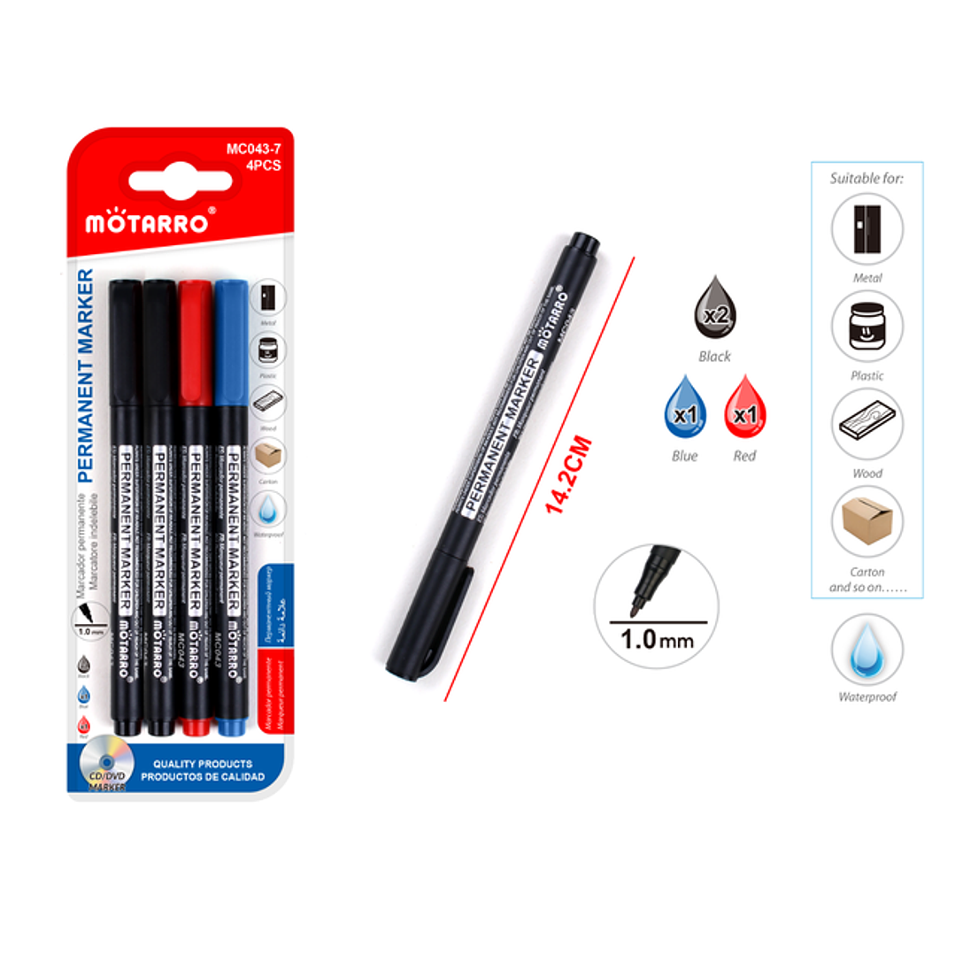 Marcador Permanente 3 colores 4pcs 1