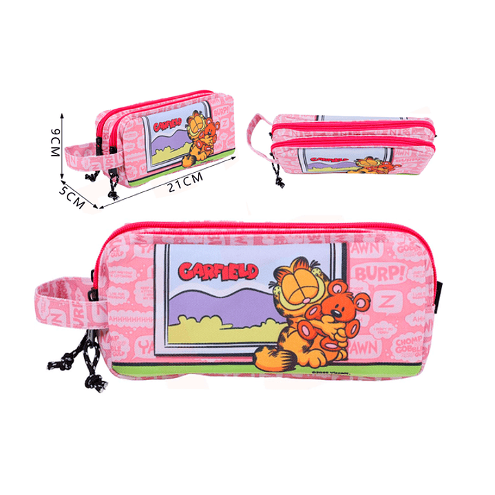 Estuche Rosado Doble Cierre Garfield 21x9cm 1