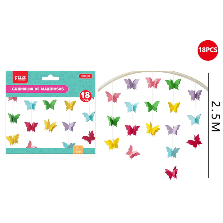 Guirnalda de Mariposas Multicolor 2.5M 18pcs 1