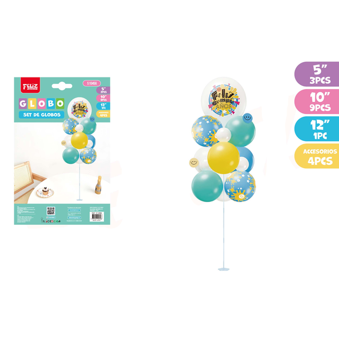 Set de Globos con Soporte Celeste y Amarillo 16pcs 1