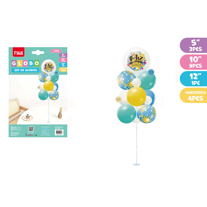 Set de Globos con Soporte Celeste y Amarillo 16pcs 1