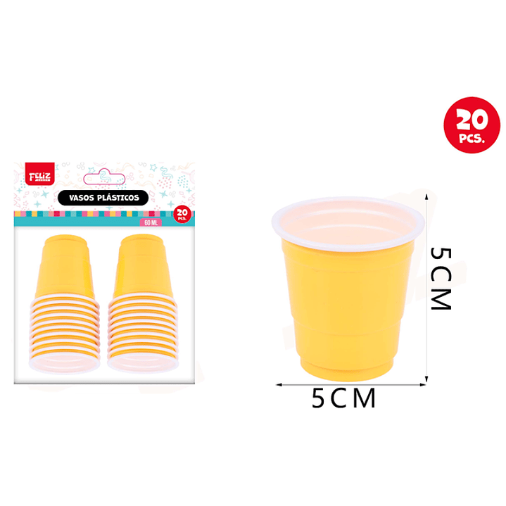 Vasos Plásticos Amarillo 60ML 20pcs 1