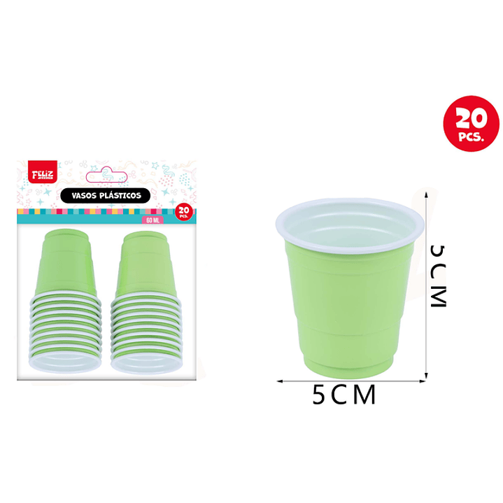 Vasos Plásticos Verde 60ML 20pcs 1