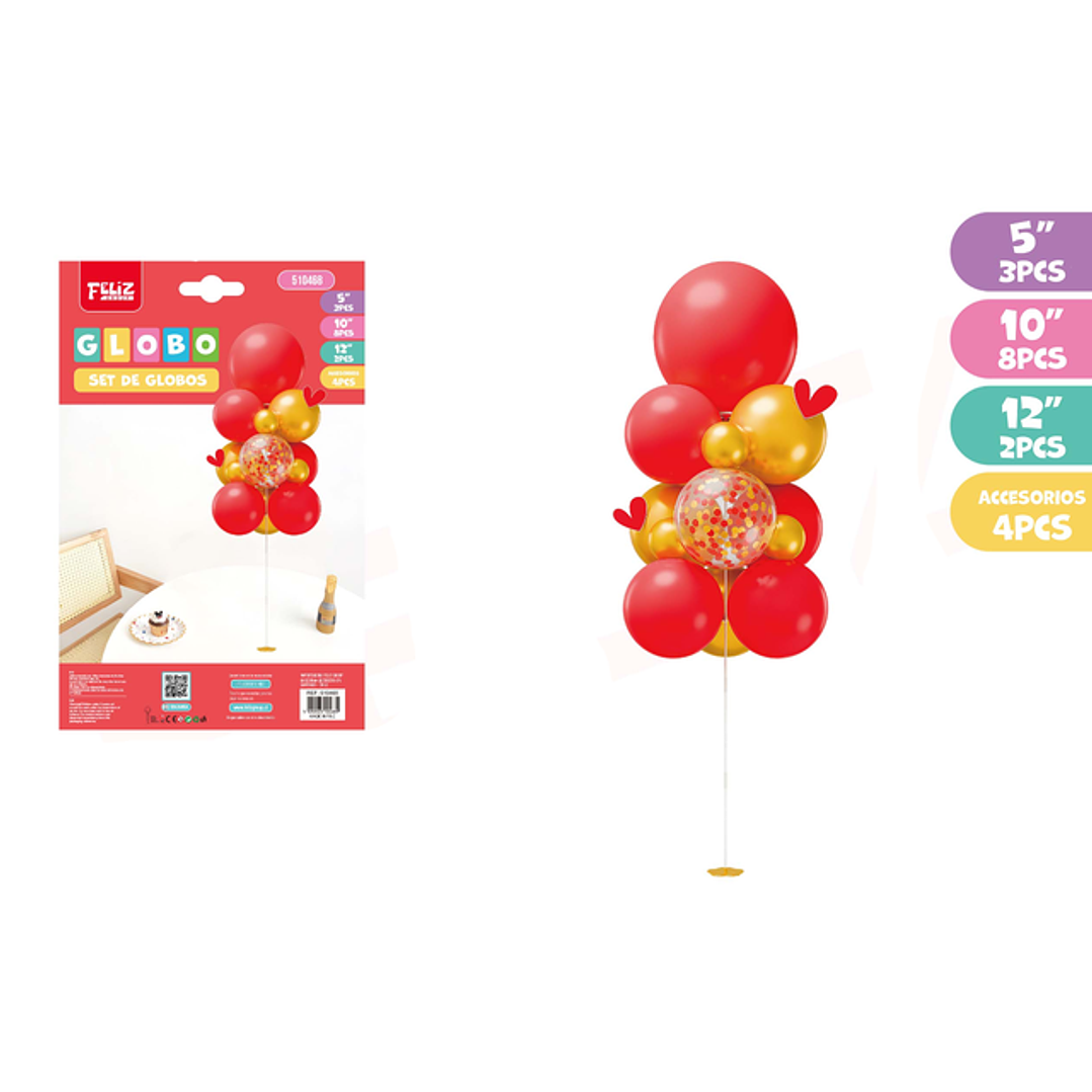Set de Globos con Soporte Rojo y Dorado 16pcs 1