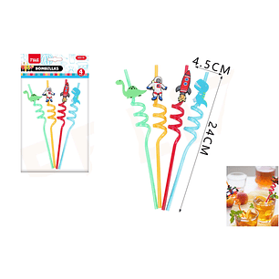 Bombillas Diseño Mix Dino 24cm 4pcs