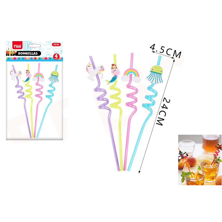 Bombillas Diseño mix Arcoiris 24cm 4pcs 1