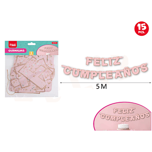 Guirnalda de Cumpleaños Rosado Claro 5M 15pcs