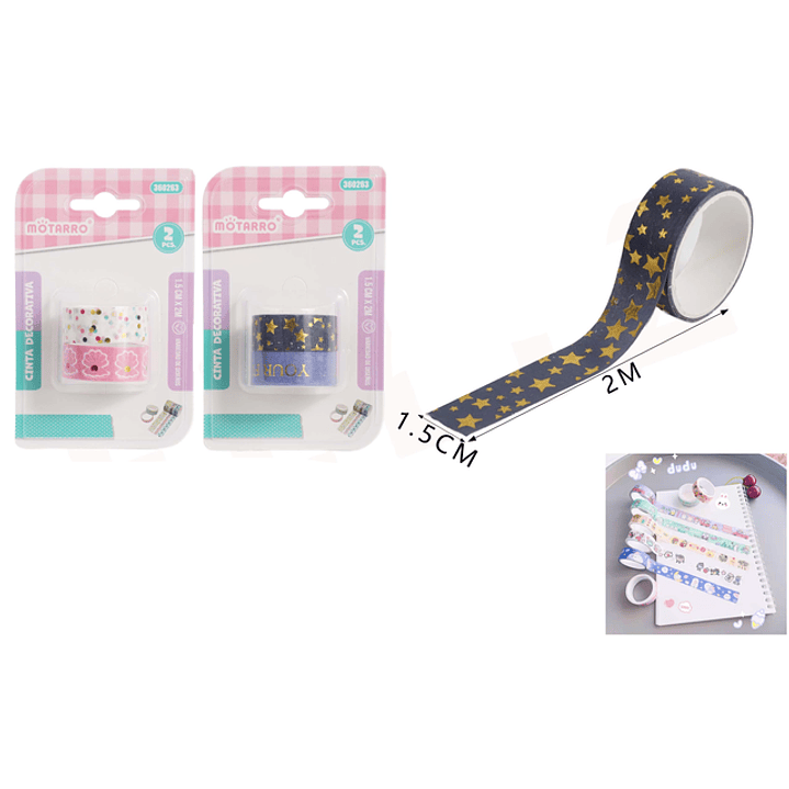 Cinta de Papel Adhesiva decorativa Multi diseño 2pcs 1