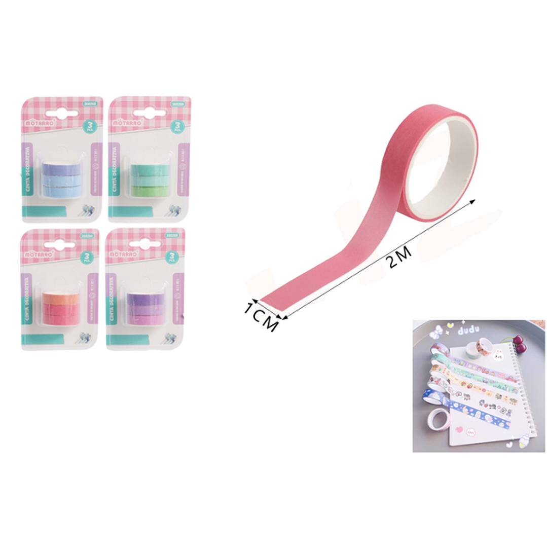 Cinta de Papel Adhesiva decorativa unicolor 3pcs 1