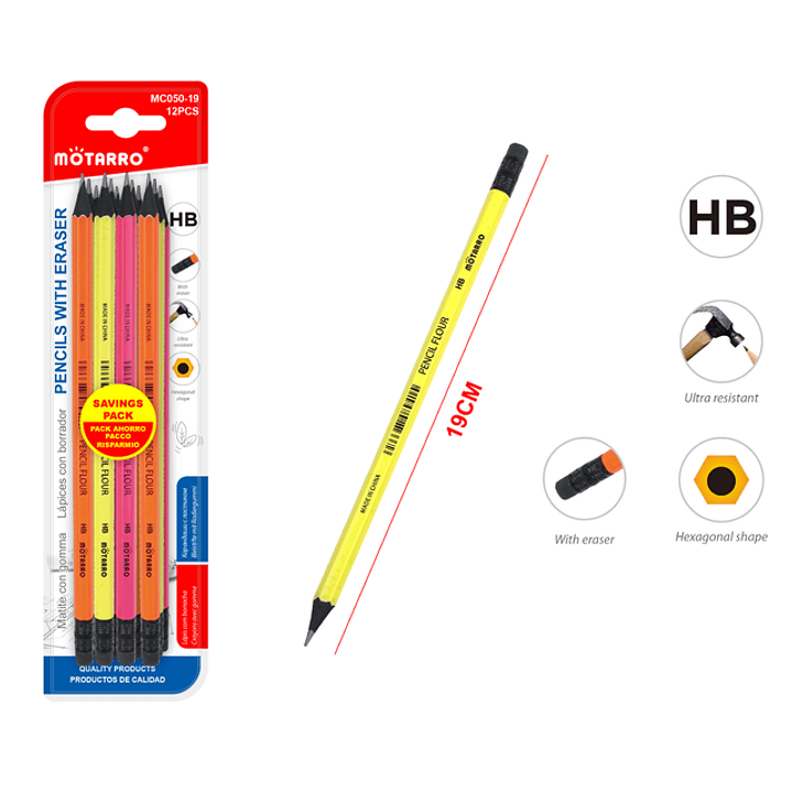Lápiz Grafito Flúor HB 12pcs 1